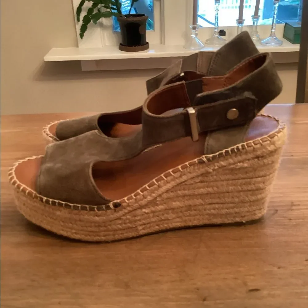 FRANCO SARTO SIZE 9M OLIVE GREEN TREASURE 2 ESPADRILLE WEDGE SANDAL